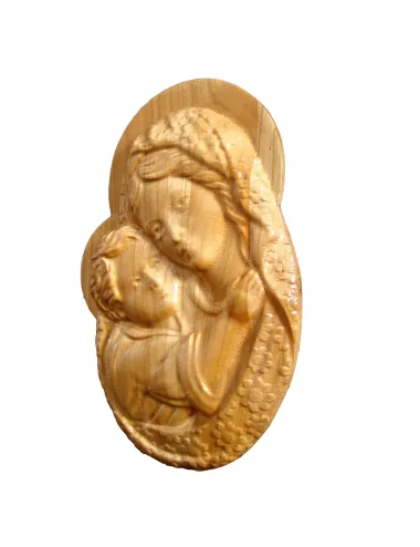 Medalion sculptat Maica Domnului cu Pruncul Iisus 20x12.5 cm