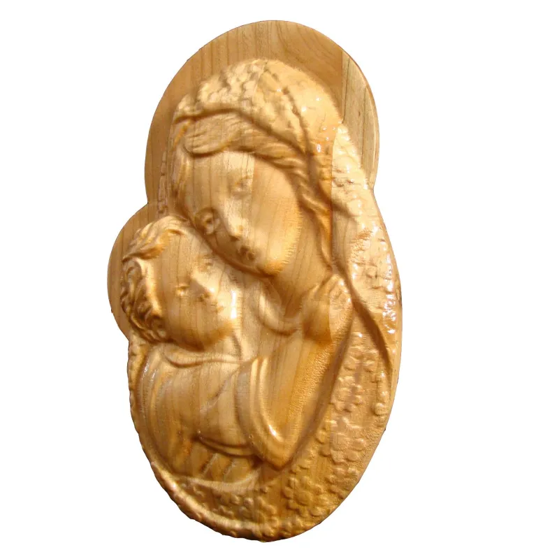 Medalion sculptat Maica Domnului cu Pruncul Iisus 20x12.5 cm  - 3