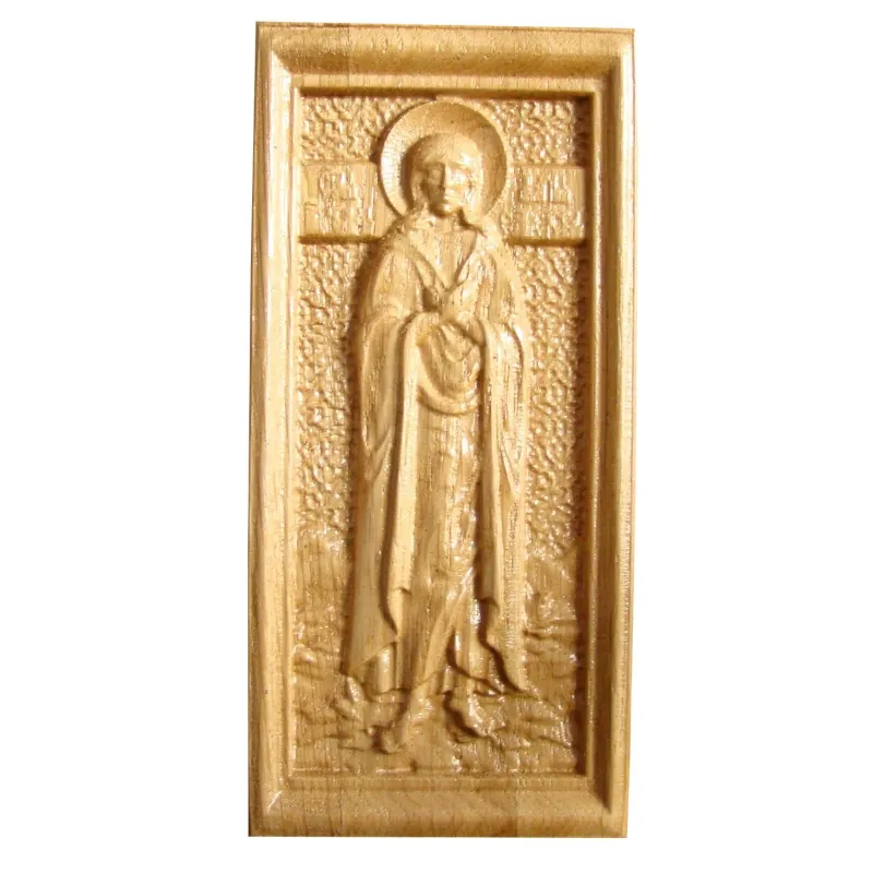 Icoana sculptata Sfanta Maria Egipteanca, lemn masiv, 19x9 cm  - 1