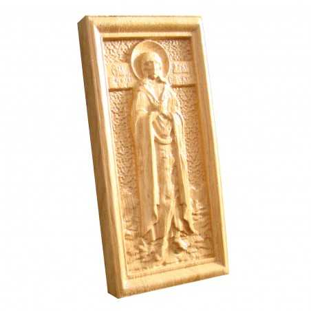 Icoana sculptata Sfanta Maria Egipteanca, lemn masiv, 19x9 cm