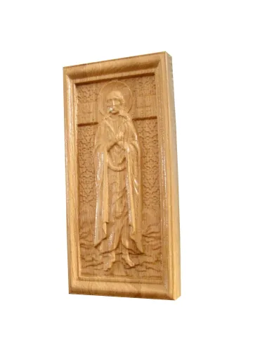 Icoana sculptata Sfanta Maria Egipteanca, lemn masiv, 19x9 cm  - 3