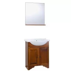 Baza cu soclu, 2 usi, lavoar ceramic 55 cm si oglinda cu polita noce  - 1
