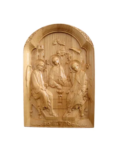 Icoana sculptata cu reprezentarea Sfintei Treimi, lemn masiv, dimensiune 27x18.5 cm - 5