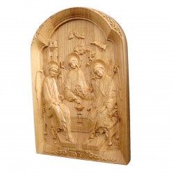 Icoana sculptata cu reprezentarea Sfintei Treimi, lemn masiv, dimensiune 27x18.5 cm