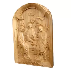 Icoana sculptata cu reprezentarea Sfintei Treimi, lemn masiv, dimensiune 27x18.5 cm  - 6