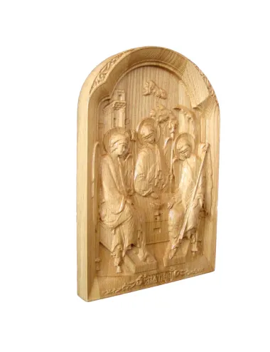 Icoana sculptata cu reprezentarea Sfintei Treimi, lemn masiv, dimensiune 27x18.5 cm  - 7