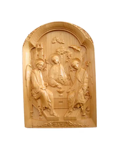 Icoana sculptata cu reprezentarea Sfintei Treimi, lemn masiv, dimensiune 27x18.5 cm  - 9