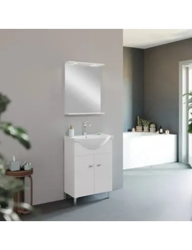 Baza cu 2 usi si lavoar 55 cm, Oglinda 52 cm cu polita si 2 spoturi LED - 3