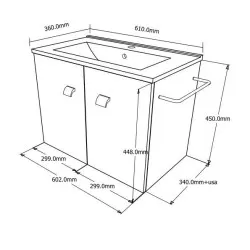 Set mobilier baie cu 2 sertare, lavoar si oglinda, stejar, 60 cm Zaffiro Fumo  - 2